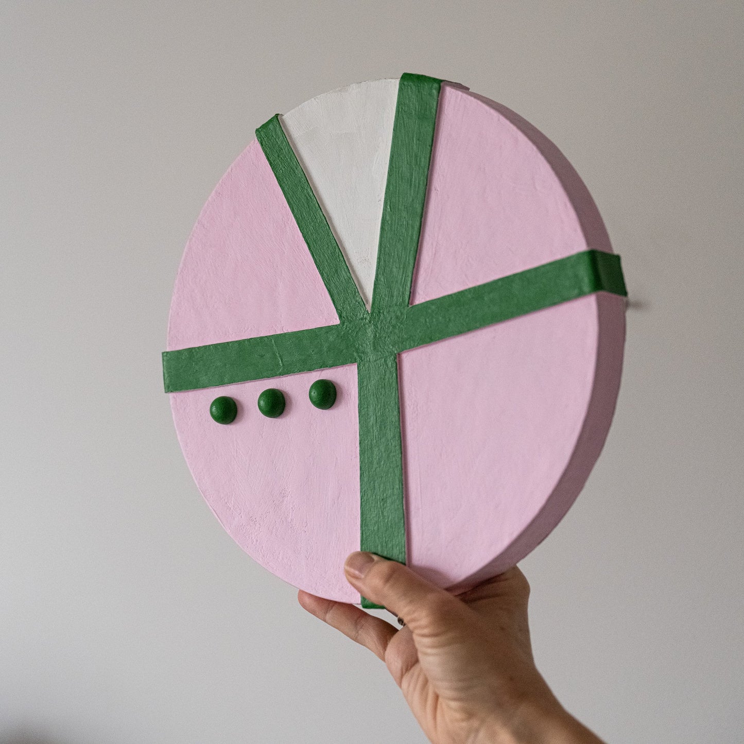 Suprematist Circle Wall Art – Pink & Green (25 cm / 9.8 in) - Olshbau